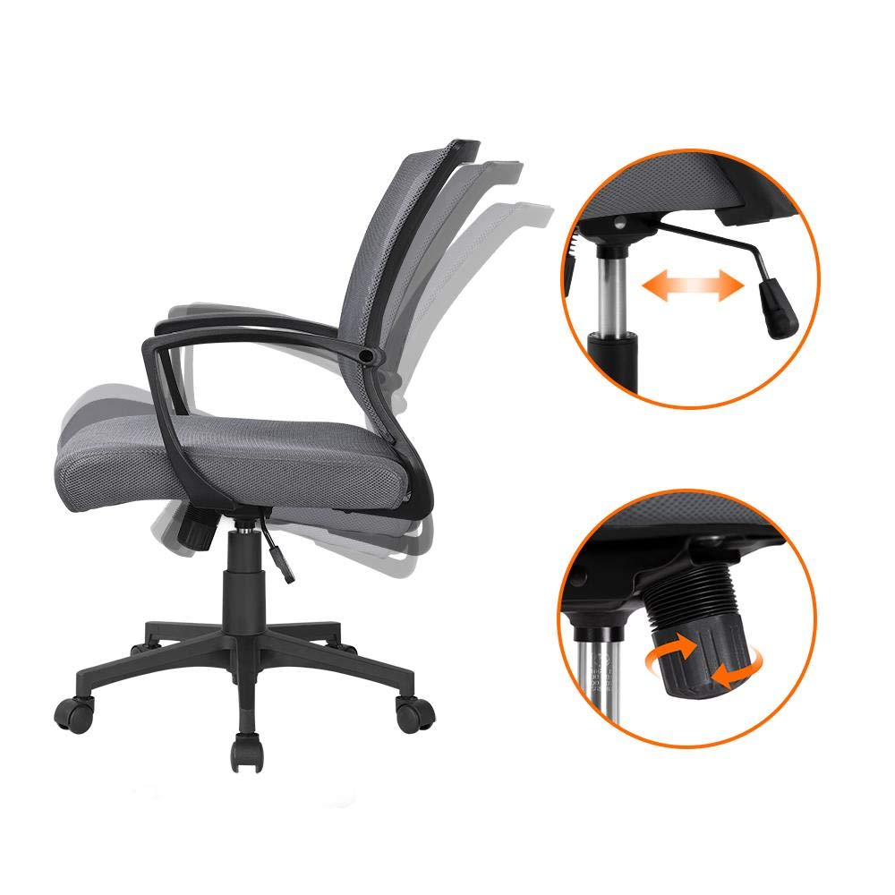 Yaheetech Office Chair Ergonomic, Desk Chair with Mesh Backrest, Task Chair with Armrests, Executive Chair made of Mesh, Adjustable Height Computer Chair 136 kg, Breathable, Tilt Function Dark Gray