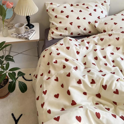 Nayoroom bedding 135x200 White with Red Hearts Duvet Cover 2-piece Microfiber Red White Hearts Bedding Set and Pillowcase 80x80 cm with zipper