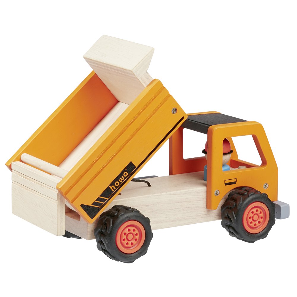 howa construction site with excavator, dump truck, and 12-piece wooden accessories for $15900.