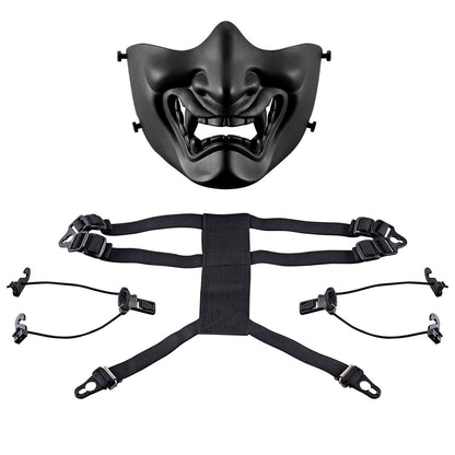 AOUTACC Airsoft Half Face Masks, Evil Demon Monster Kabuki Samurai Hannya Oni Half Face Protective Masks Masquerade Ball, Party, Halloween, Cs War Game (Adjustable Strap Black)