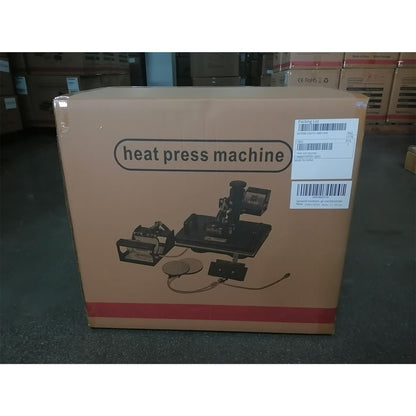5 in 1 Heat Press Machine 38x30cm with 1000W power. The T-shirt heat press can rotate 360 degrees, ideal for DIY projects. It features a double digital display for easy operation. Great for sublimation and heat transfer printing.