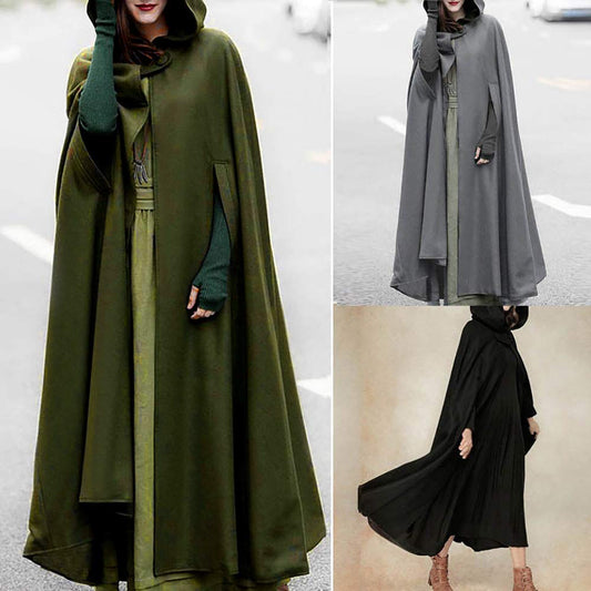 Cape Women Autumn Winter Maxi Loose Coat Poncho Cape Knit Coat Long Cardigan Trenchcoat Outwear Cardigan Medieval Vampire Witch Gothic Cosplay Halloween Costume Robe with Hood.