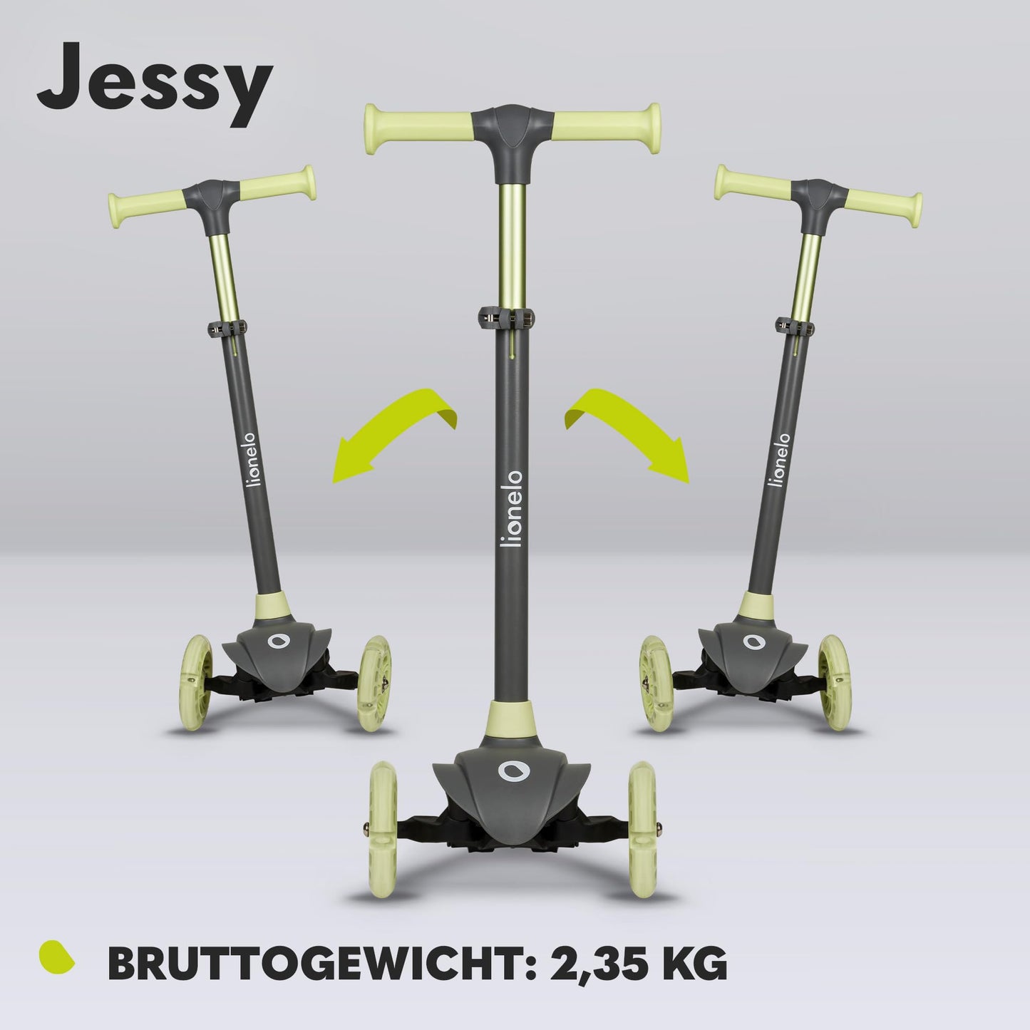 LIONELO Jessy Premium tricycle scooter with LED wheels for children 3 years up to 50 kg, adjustable height and non-slip platform, foldable scooter. Perfect for toddler boys and girls.
