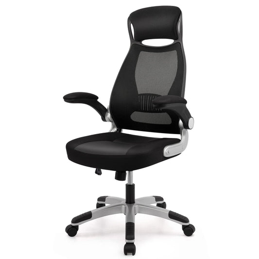 IntimaTe WM Heart Office Chair Ergonomic, Desk Chair with Foldable Armrests, Headrest and Lumbar Support, Mesh Executive Chair with Wheels, Black