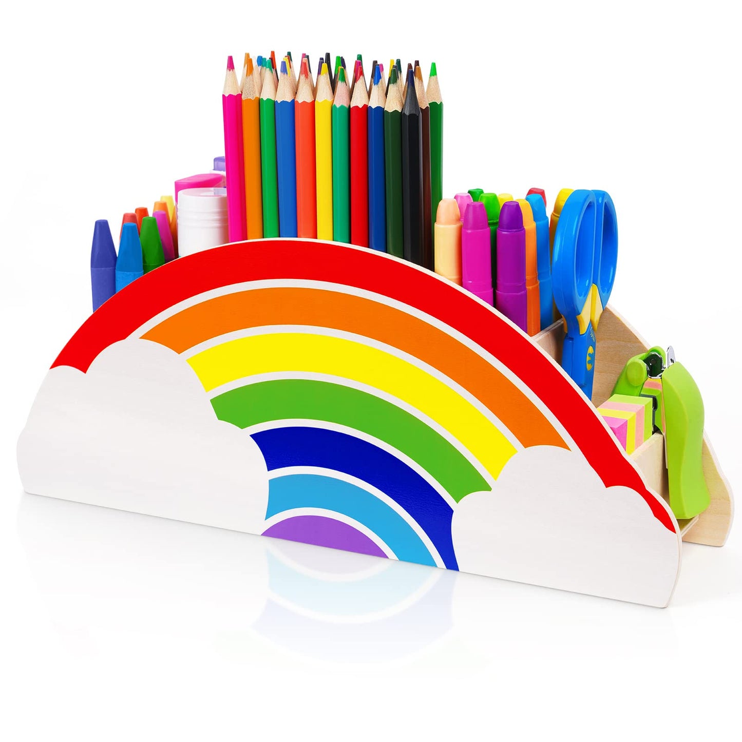 Wooden desktop organizer from Gamenote, rainbow pen holder pen holder/pen holder/desk organizer/multi-function organizer for kids office supplies, classroom organization (PH1)