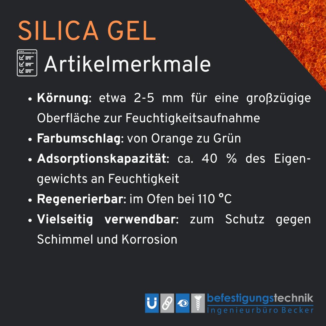 10 kg of orange silica gel desiccant with green indicator, which is regenerable. Dehumidifier. (10 KG)