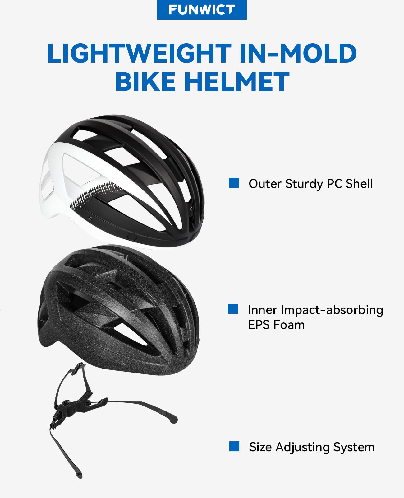 FUNWICT Bike Helmet with Visor for Men Women, Lightweight Bicycle Helmet with Magnetic Goggles and USB Rechargeable LED Light, Stylish Mountain Bike Helmet Size M/L/XL (XL: 59-63 cm, Black White)