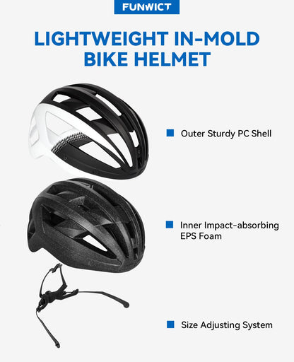 FUNWICT Bike Helmet with Visor for Men Women, Lightweight Bicycle Helmet with Magnetic Goggles and USB Rechargeable LED Light, Stylish Mountain Bike Helmet Size M/L/XL (XL: 59-63 cm, Black White)