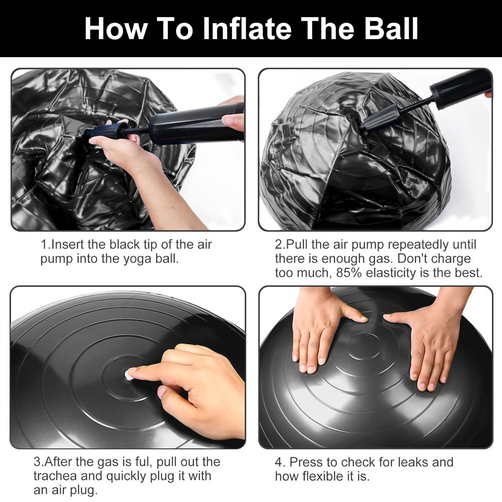 Flintonic exercise ball, 65cm ultra thick anti-explosion yoga ball with inflatable foot pump, durable max capacity fitness ball for sports, fitness, yoga, pilates (black).
