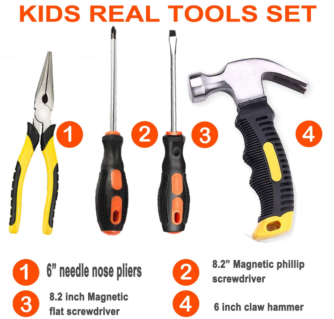 Children's tool set, youth construction workers, kid-size, real hand tools, 25 pieces, hammer, learning tool, belt, waist, junior, boys, teenagers, beginners, woodworking, construction, repair kit.