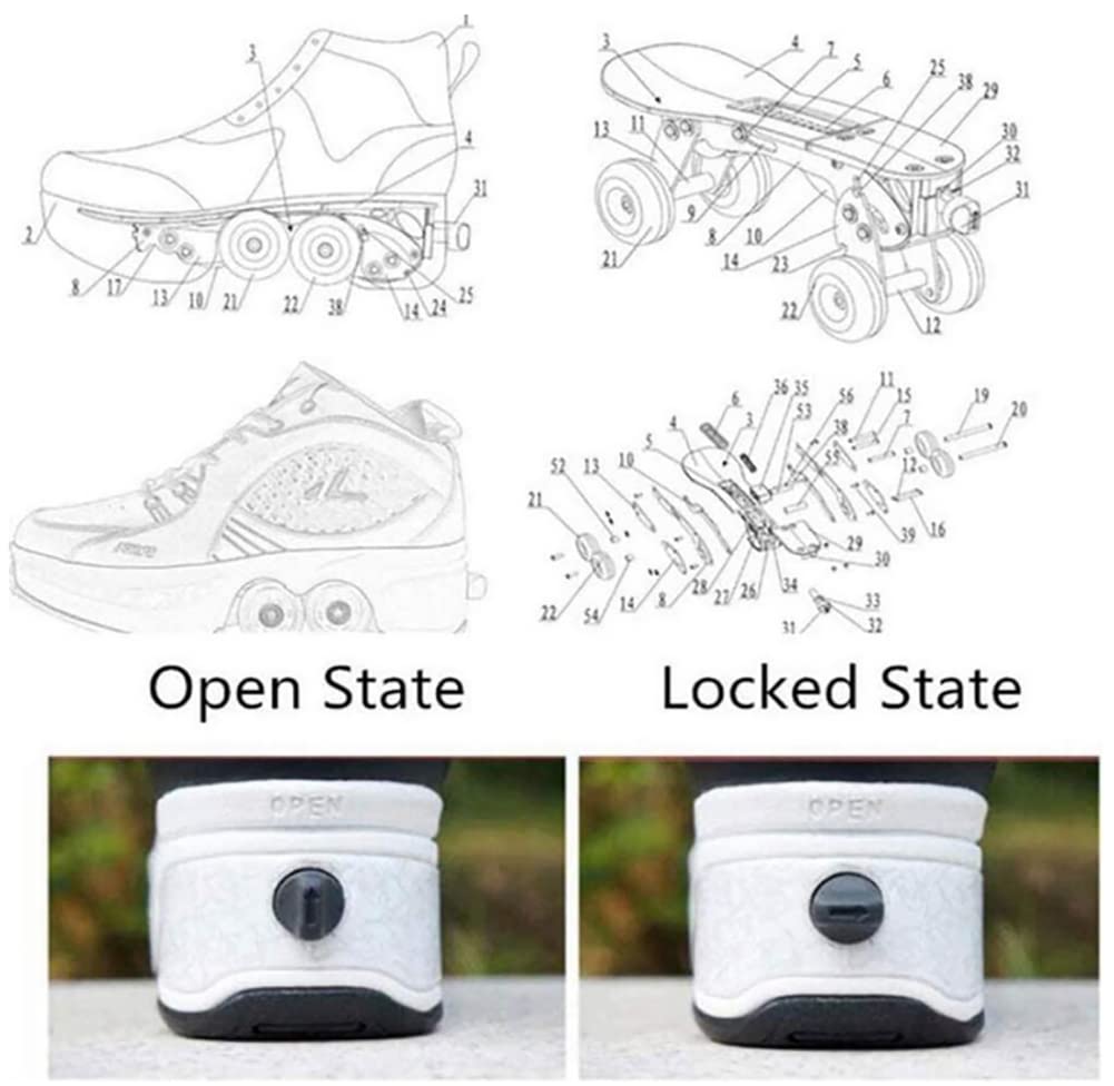Roller shoes with LED lights 4-wheel adjustable skates Hidden wheel running shoes for play for men, women, and children.
