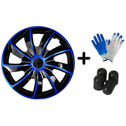 Luckyberg 15 inch Wheel Covers for quad bikes | Set of 4 hubcaps suitable for most car brands and steel wheels, available in various colors. Wheel covers for car rims. (15" - BLUE/BLACK)