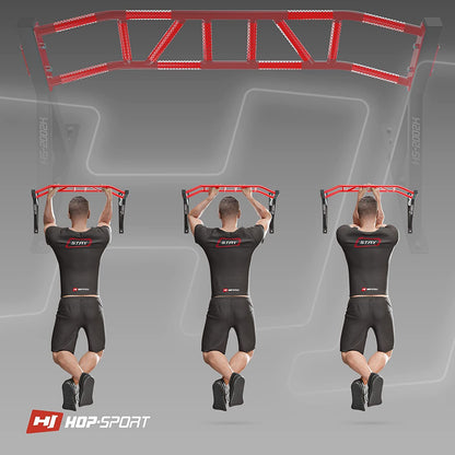 Hop-Sport Multigrip Pull Up Bar for Wall HS-2002K - Professional Fitness Equipment for Home with multiple grip variations.