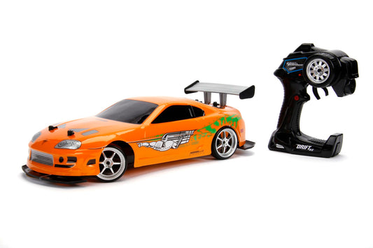 Jada Toys 9330753314R03 Fast & Furious RC Car, Drift 1995 Toyota Supra, Turbo, Drift function, 4-wheel drive, Remote Control Car, 2-channel radio control, USB charging function, 1:10 scale, orange