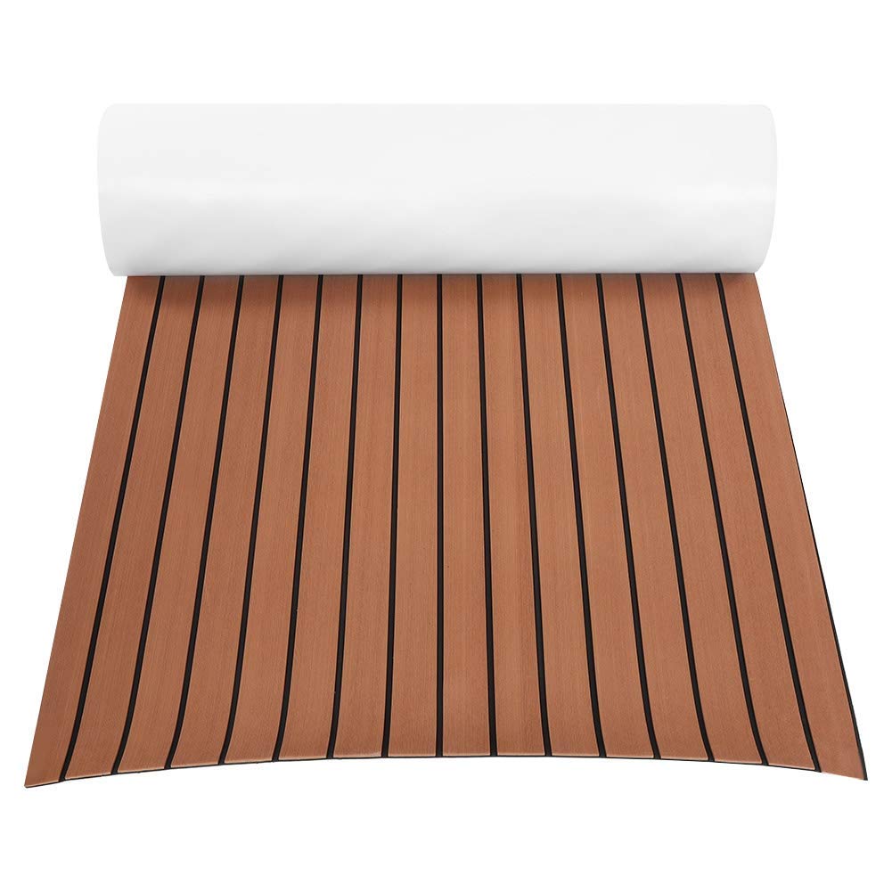 Yacht flooring, Teak EVA foam boat flooring non-slip mat Marine non-slip floor deck carpet self-adhesive (Brown)