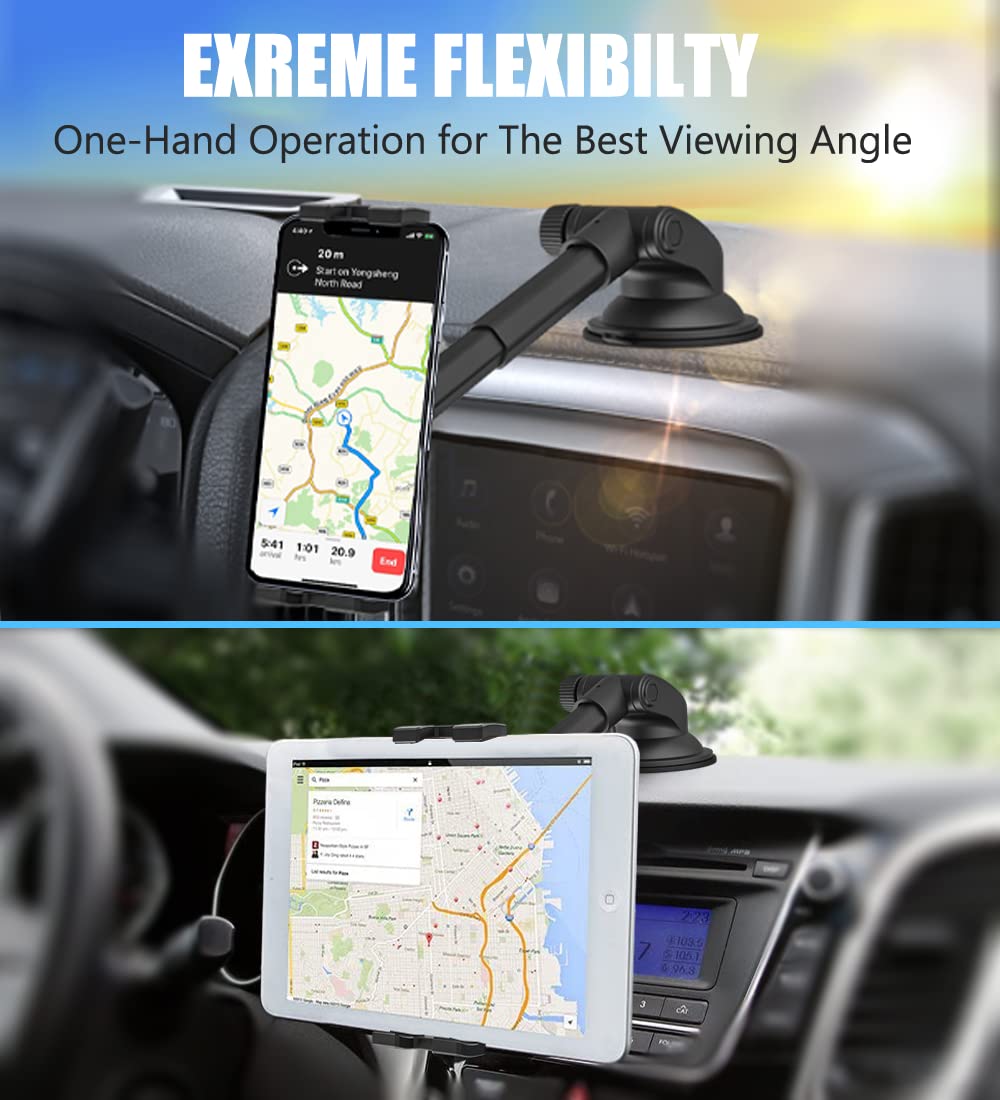 Oilcan Car Dashboard Tablet Holder, Tablet & Phone Car Mount with Telescopic Long Arm [Super Stable] for iPad Pro Air Mini, Samsung Tab, iPhone 14 Pro Max, etc. (4-12.9")