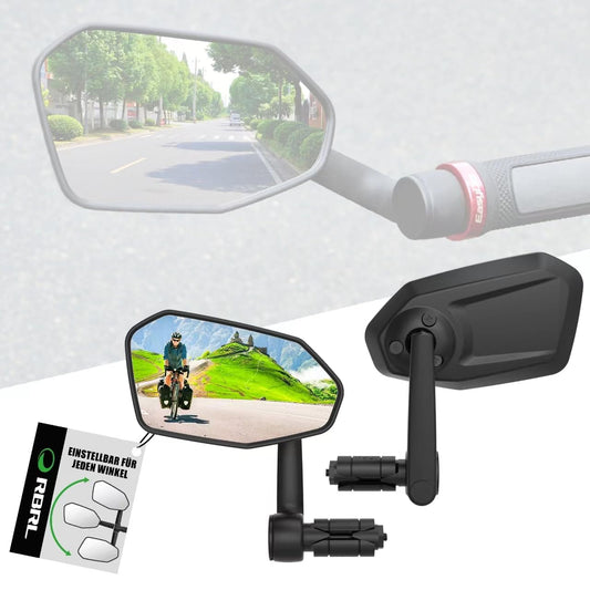 RBRL Bike Mirror: Oversized rear mirror that is not easily blocked, shatterproof and durable, 360° adjustable for e-bikes (left+right)
