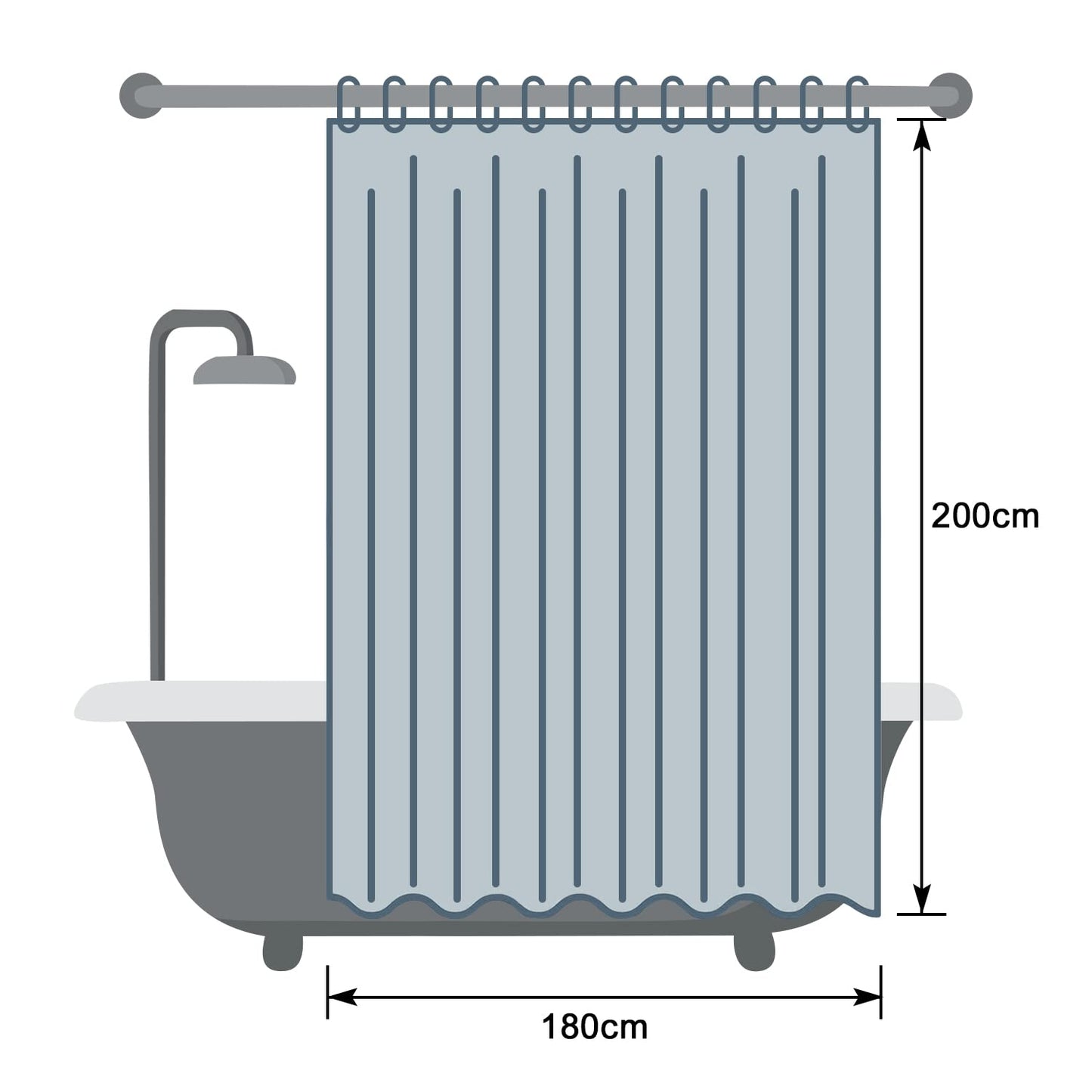 EurCross Anti-mold Shower Curtain 180x200 with 3 Stronger Magnets at the Bottom, Transparent with 3D Pebbles Pattern, Waterproof Eva Plastic Shower Curtain for Bathtub with 12 Rings.