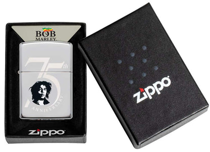 ZIPPO - Bob Marley™ ©, High Polish Chrome - refillable petrol storm lighter in high-quality gift box.