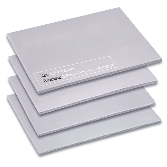 Aairhut 4-Pack 13W/m.K Thermal Pads, 100 x 100mm x 0.5mm+1mm+1.5mm+2mm Silicone Thermal Pads and non-conductive heat resistant Extreme Odyssey Cover with dual self-adhesive films.