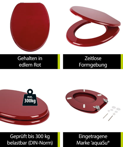 'aquaSu® Toilet Seat Red Venezia | Stable wooden core | Metal hinge | Universal O-shape | Oval toilet seat | Standard toilet seat | Toilet seat & lid | Dark red | 21898 6'