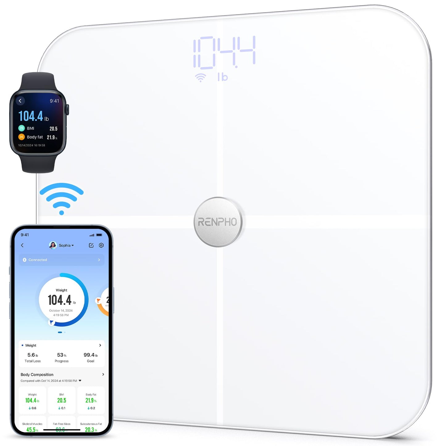 RENPHO body fat scale with WiFi fitness tracking scale with body fat and muscle mass, scale with body fat analysis & monitors 13 body measurements for your health