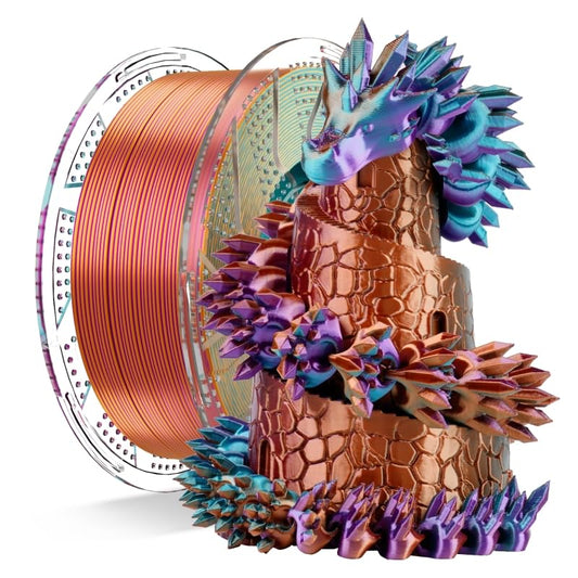 Chitu Systems Conjure Silk PLA Tricolor Filament, Purple-Orange-Sky Blue Filament, Diameter 1.75±0.02 mm 3D Printer 1KG/2.2lb