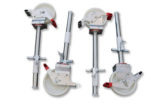 AC Climbing Technology Scaffold Casters 200 mm with steel spindle, double brakes, vertically standing, set of 4 pieces, suitable for various manufacturers