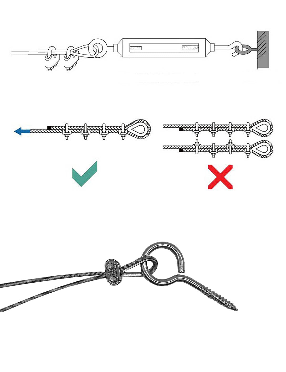 30M trellis wire rope 304 stainless steel, PVC-coated 2mm steel wire 1.5mm 5x turnbuckle M5 hook eye, 10x thimble, 10x wire rope clamps, 10x eye screw, 10x expansion tube, 67 pcs.