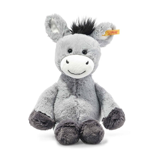 Steiff cuddly toy Dinkie Donkey, sweet plush toy with plastic eyes, for children, boys & girls, Friends, plush toy 30 cm, light grey, 073748