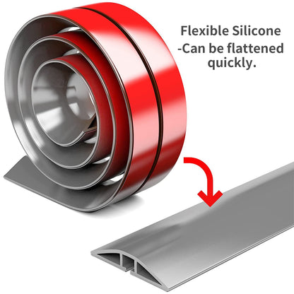 5 meter self-adhesive cable channels, flexible small cable duct, floor cable bridge, cable cover, cable protection, cable duct easy to cut installation for all power cables home, office, school, warehouse (Gray)