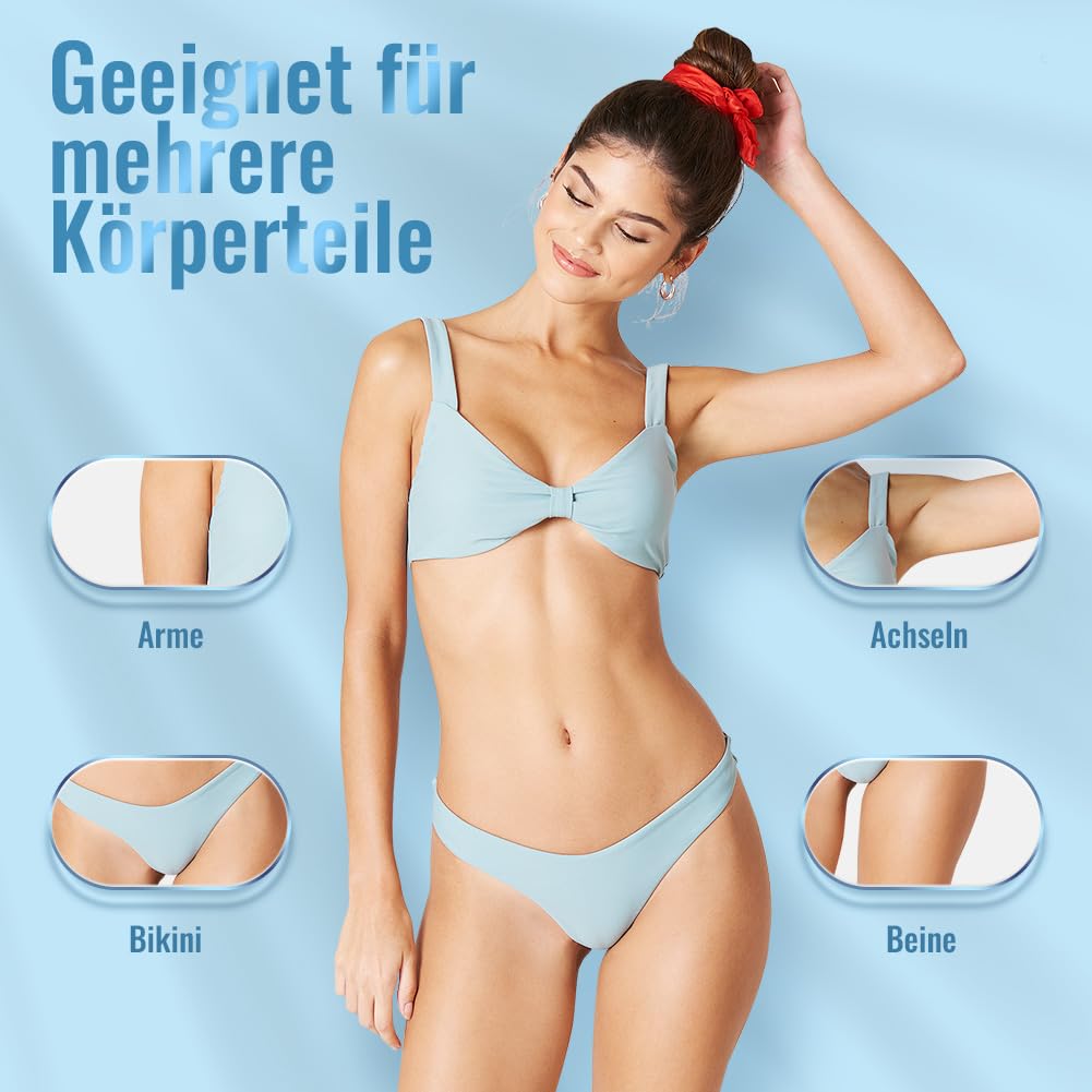 Professional waxing kit with LCD display, silicone bowl, wax warmer, 400g wax beads, 20 wooden spatulas, 10 paper rings for at-home hair removal by CITHOT (Blue).