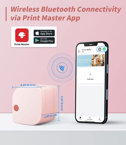 Phomemo P12 Mini Bluetooth Labeling Machine, self-adhesive label maker compatible with iOS & Android phones. Thermal label printer for home and office use - Pink.