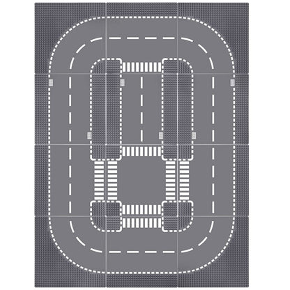 Lekebaby 12-piece City Street Baseplate Set, 25.5 * 25.5cm road plates, 100% compatible with most brands, includes 4 curves, 4 T-junctions, 3 straights, and 1 intersection.