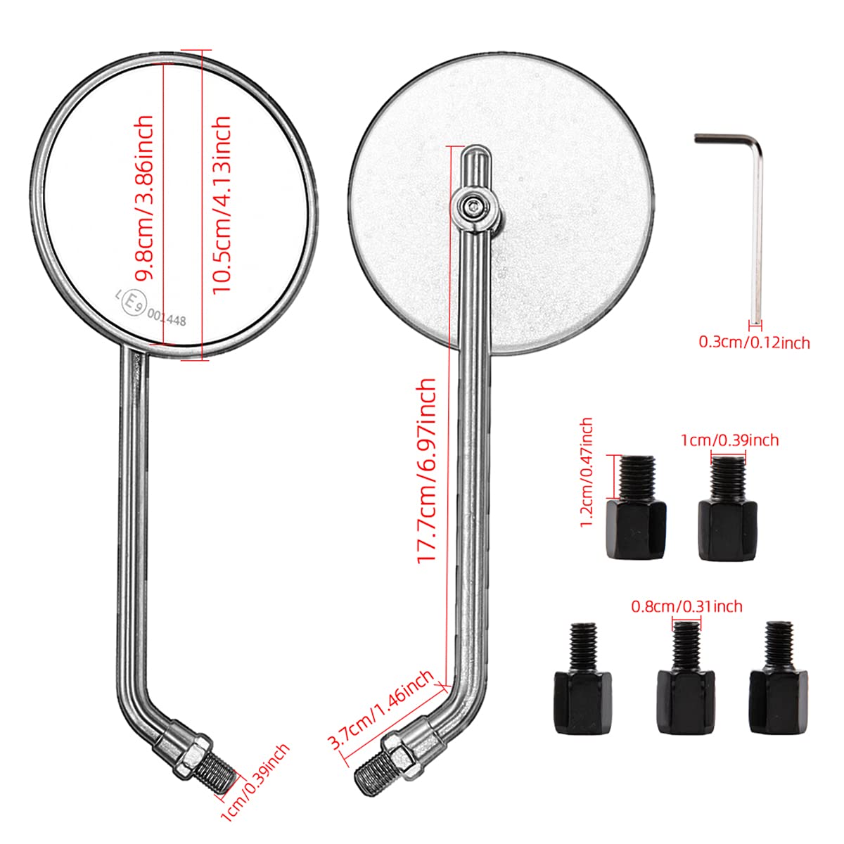 Motorcycle Rearview Mirror Round Universal CNC Aluminum Side Mirror for Motorcycle Bike Cafe Racer Chopper Bobber (Silver)