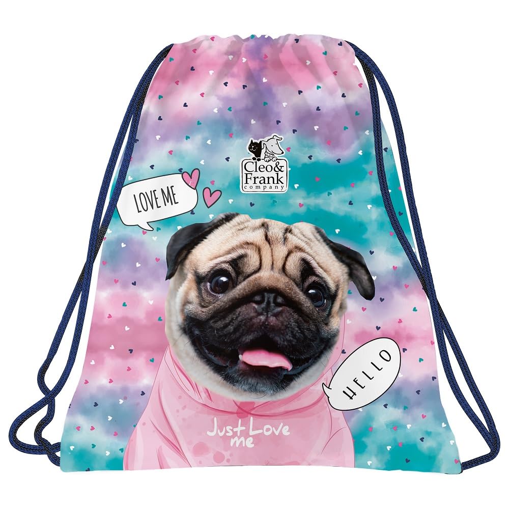 Familando girls school bag set Sweet Puppy Love 8 pcs. with pencil case, lunch box, bottle, and rain cover cute dog puppies turquoise pink