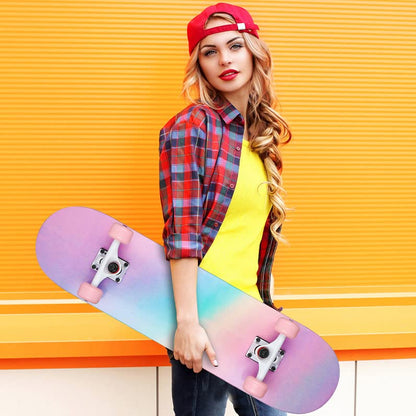 ILAHUI skateboard for teens, girls, kids, adults, beginners, 7 layers of maple wood, deck, 80 x 20 cm, bag, skateboard, rainbow powder