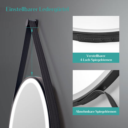 EMKE Round 60 cm bathroom mirror with lighting, touch control, 3 light colors, dimmable, memory function, adjustable strap, and 3-hour auto shutdown. IP44 bathroom mirror.