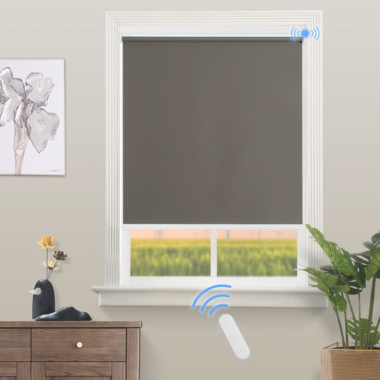 Grandekor Electric Blinds Interior, Blackout Roller Blind without drilling with remote control & Quiet Motor Dark Grey 90x130cm, Smart Blind for Windows with Metal Clamping Bracket, Thermal Roller Sun & Privacy Protection.
