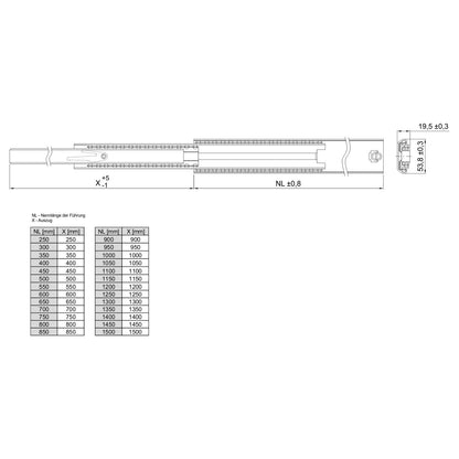 Junker 2 pieces full-extension slides KV1-80-H53-L1100-NF 110 cm (1100 mm) ball bearing slide load capacity 80 to 100 kg