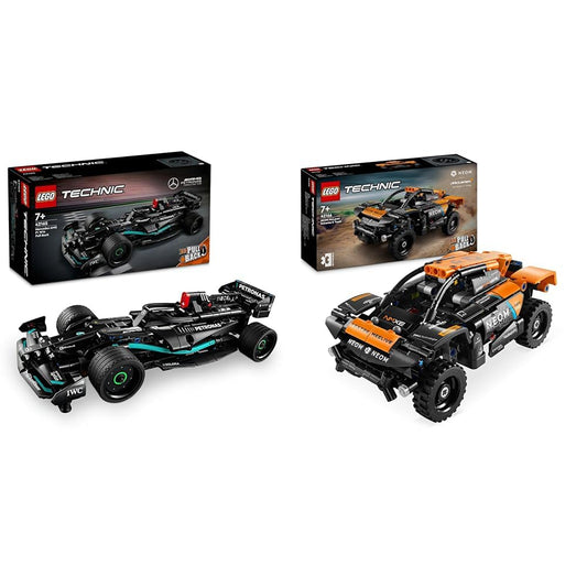 LEGO Technic Mercedes-AMG F1 W14 E Performance Pull-Back, model race car & Technic NEOM McLaren Extreme E Race Car Set, car toy with pull-back motor