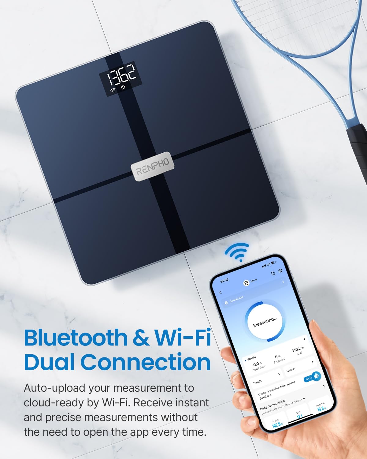 RENPHO Wi-Fi Smart Scale Bluetooth Body Fat Scale, Scale with Body Fat and Muscle Mass, Wireless Body Analysis Scale & Monitor 13 Body Metrics for Your Health, Elite Aspire
