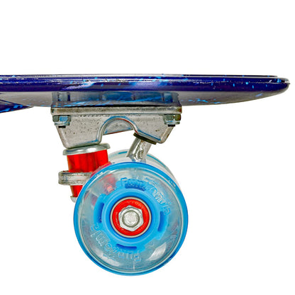 FunTomia 57cm mini cruiser board skateboard with or without LED light-up wheels including aluminum truck, ABEC-9 bearings, and T-Tool (Galaxy blue with blue LED wheels)