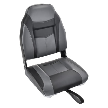 COSTWAY High Back Boat Seat, foldable boat chair with 10cm thick sponge padding, padded helm chair for boats (black, single)