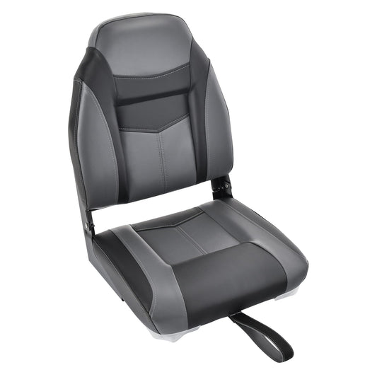 COSTWAY High Back Boat Seat, foldable boat chair with 10cm thick sponge padding, padded helm chair for boats (black, single)