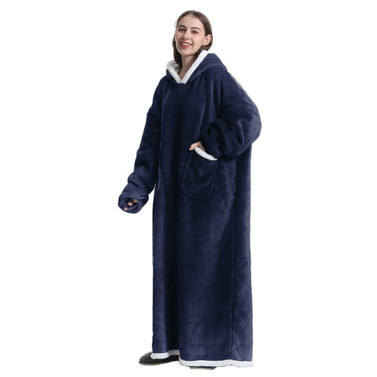 Sleeved blanket, oversized hoodie soft warm flannel wearable full body blanket, sherpa hooded sweatshirt for men/women, wearable full body blanket, blue