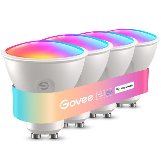 Govee GU10 LED RGBWW Bulb, Smart Bulb Works with Matter, Alexa, Google Home, 400LM Wi-Fi LED Lamp Dimmable Color Changing, 56 Scenes, Smart Bulb GU10 Music Sync 4 Pack.