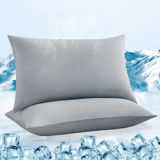 Luxear cooling pillowcase set of 2, pillowcase elastic with Arc-Chill cooling fibers breathable, silky pillowcases with zipper, hair/skin friendly pillow cover, 40x80cm-Gray
