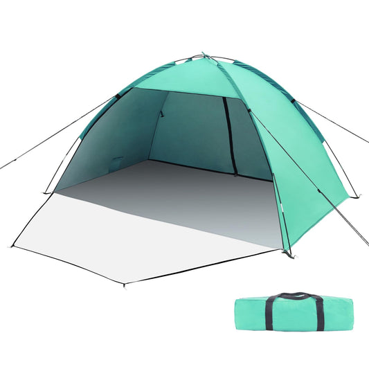 Beach tent, UV protection 50+ Family tent XXL Beach tent Front and back door with zipper Privacy screen Ventilation Wind protection Sun protection Beach shelter Small pack size for beach, garden