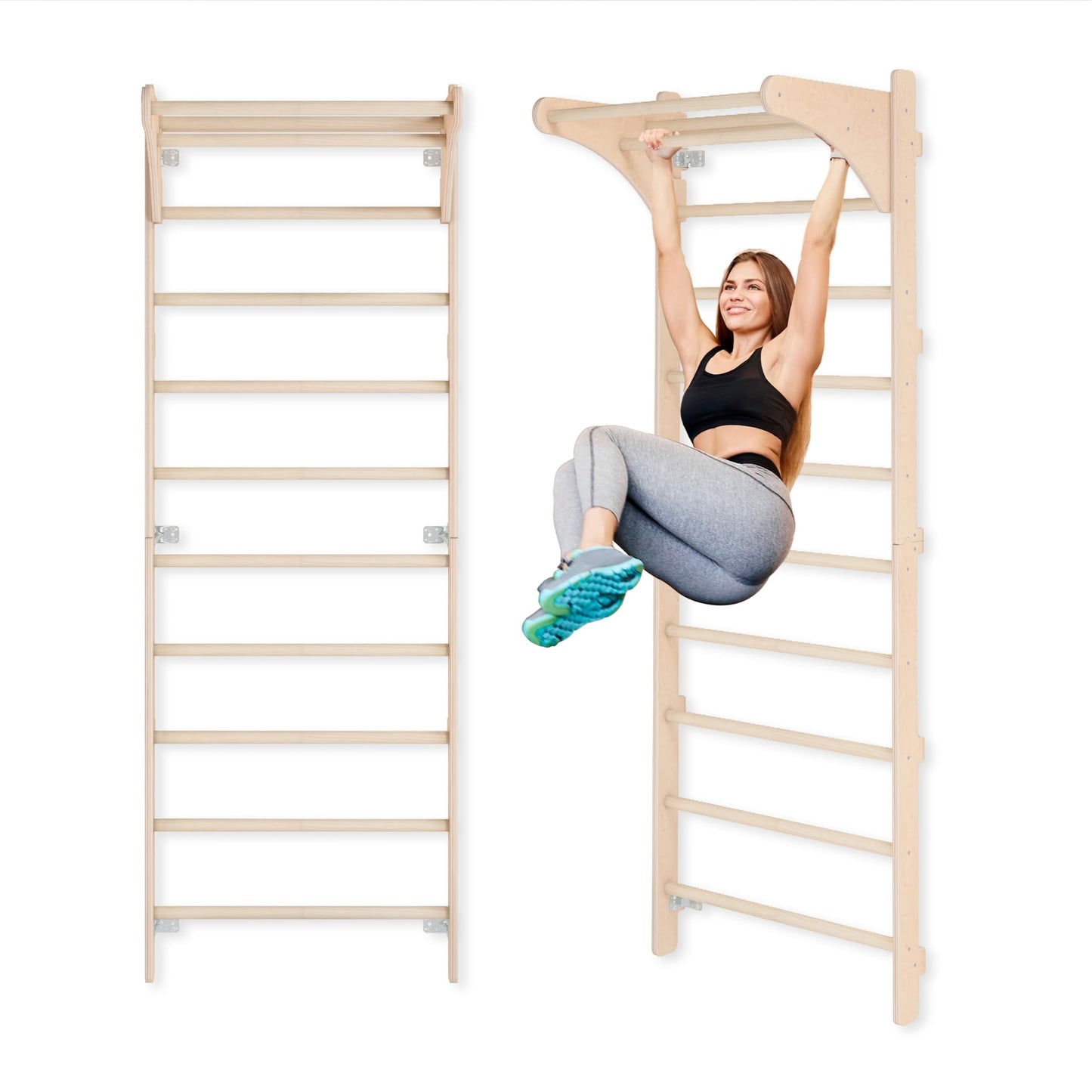 Adult (230 cm) wall bars with pull-up bar, wooden climbing wall, multifunctional fitness equipment, climbing ladder for adults & children, 100% ECO, Made in EU.
